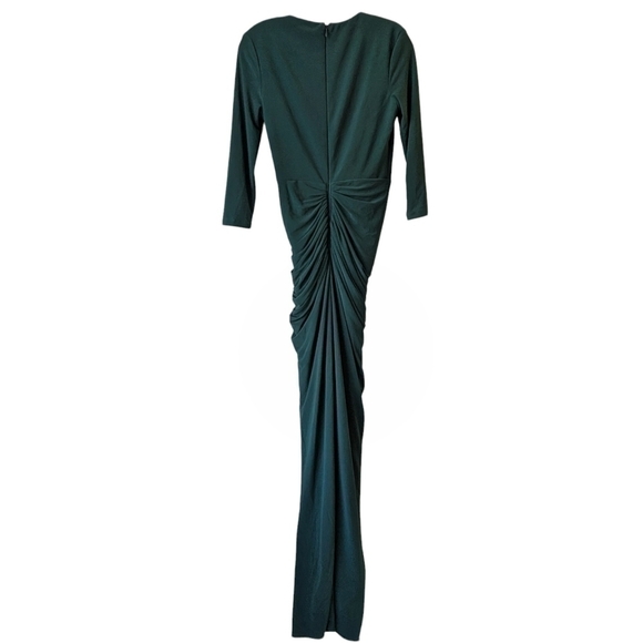 Betsy & Adam Cascade Ruffle Ruched Jersey Long Formal Dress Green 2 NWT - Picture 6 of 11